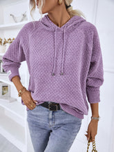 Texture Drawstring Long Sleeve Hooded Sweater Lavender OutfitFlow