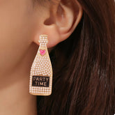 Champagne Bottle Pearl Earrings Gold onesize OutfitFlow