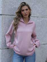 Full Size Ribbed Quarter Zip Long Sleeve Sweatshirt Dusty Pink OutfitFlow