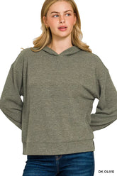 Zenana Ribbed Long Sleeve Hoodie DK OLIVE OutfitFlow