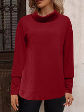 Full Size Mock Neck Long Sleeve T-Shirt Burgundy OutfitFlow
