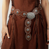 Oval PU Belt Dark Brown One Size OutfitFlow