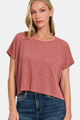 Zenana Round Neck Short Sleeve T-Shirt Winter Rose OutfitFlow