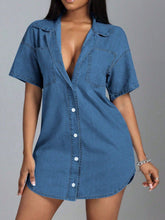 Button Down Collared Neck Denim Dress Medium OutfitFlow