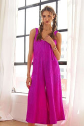 ADORA Textured Wide-Leg Jumpsuit Cerise OutfitFlow