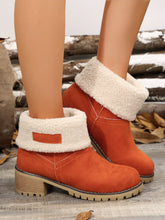 Thermal Fuzzy Block Heel Boots Orange OutfitFlow