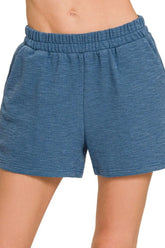 Zenana Cotton Slub Shorts DUSTY BLUE OutfitFlow