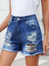 Distressed Raw Hem Denim Shorts Medium OutfitFlow