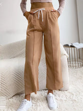 Wide Leg Drawstring Casual Pants Camel OutfitFlow