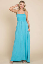 Culture Code Full Size Smocked Cami Maxi Dress with Pockets Pastel Teal OutfitFlow