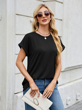 Florira Round Neck Short Sleeve T-Shirt Black OutfitFlow
