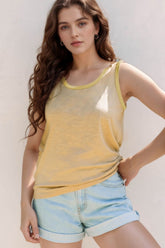 Round Neck Wide Strap Tank Tan OutfitFlow