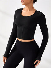 Round Neck Long Sleeve Active T-Shirt Black OutfitFlow