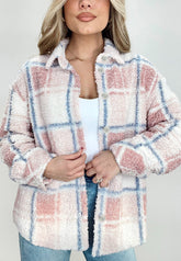 Plaid Button Up Collared Neck Sherpa Jacket Plaid OutfitFlow