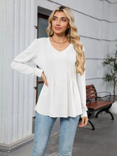 V-Neck Long Sleeve Relaxed Fit T-Shirt White OutfitFlow