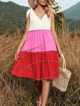 Colorblock Tiered Midi Tank Dress Hot Pink OutfitFlow