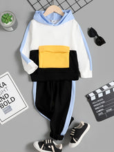 Children's Color Block Hoodie and Pants Set Black OutfitFlow