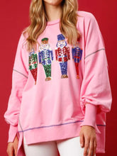 Christmas Nutcracker Sequin Round Neck Sweatshirt Pink OutfitFlow