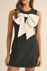 Bow Contrast Sleeveless Mini Dress Black OutfitFlow