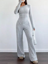 One-Shoulder Long Sleeve Top and Pants Set Light Gray OutfitFlow