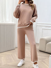 Devine Round Neck Dropped Shoulder Top and Pants Sweater Set Pale Blush OutfitFlow