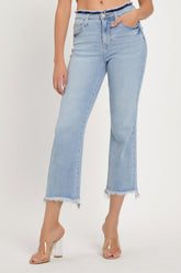 RISEN Full Size High Rise Raw Edge Crop Jeans Light OutfitFlow