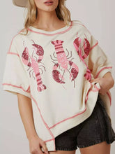 Sequin Lobster Half Sleeve T-Shirt Ivory White OutfitFlow