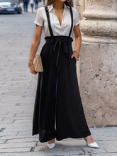 Perfee Tied Wide Leg Pants with Shoulder Straps Black OutfitFlow