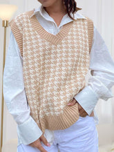 Houndstooth V-Neck Sweater Vest Khaki OutfitFlow