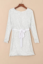 Sequin Tie Front T-Shirt Dress Ivory OutfitFlow