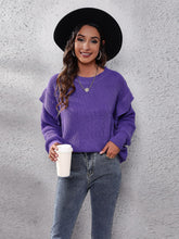 Ruffled Round Neck Dropped Shoulder Sweater Violet OutfitFlow
