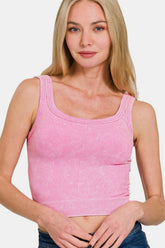 Zenana Washed Ribbed Scoop Neck Wide Strap Tank CANDY PINK OutfitFlow