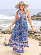 Plus Size Tied Printed Sleeveless Maxi Dress Royal Blue OutfitFlow