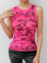 Camouflage Round Neck Tank Top Hot Pink OutfitFlow
