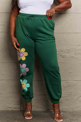 Simply Love Simply Love Full Size Drawstring Flower Graphic Long Sweatpants Dark Green OutfitFlow