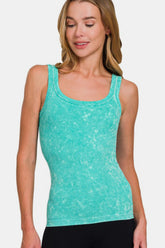 Zenana Ribbed Scoop Neck Tank Turquoise OutfitFlow