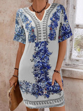 Floral Notched Short Sleeve Dress Navy OutfitFlow