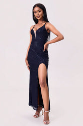 Split Sequin Backless Maxi Cami Dress Navy OutfitFlow