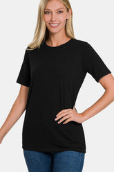 Zenana Full Size Crew Neck Short Sleeve T-Shirt Black OutfitFlow