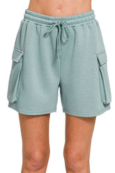 Zenana Scuba Thigh Pocket Shorts BLUE GREY OutfitFlow