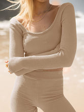 Scoop Neck Long Sleeve Top and Shorts Set Dust Storm OutfitFlow