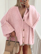 Oversized Knit Button Up Cardigan Pink OutfitFlow