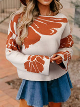 Flower Pattern Wide Sleeve Baggy Sweater Orange OutfitFlow