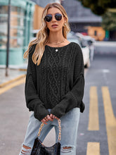 Round Neck Cable-Knit Sweater Black OutfitFlow