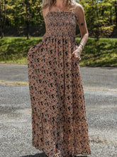 Printed Smocked Bodice Maxi Dress Taupe OutfitFlow