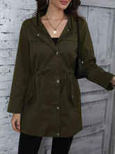 Hooded Drawstring Waist Casual Outerwear Army Green OutfitFlow