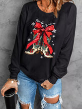 Howdy Christmas Ribbon Bow Knot Western Boots Graphic Sweatshirt Black Trendsi