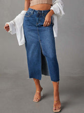 Raw Hem Front Slit Denim Midi Skirt Medium OutfitFlow