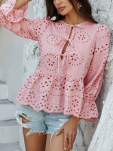 Devine Tie Front Flounce Sleeve Peplum Blouse Dusty Pink OutfitFlow