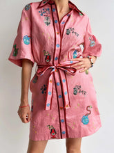 Embroidered Tie Waist Shirt Dress Dusty Pink OutfitFlow